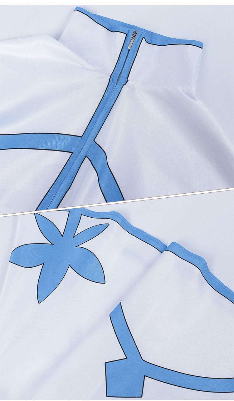 襟元と背面装飾のクローズアップ。首周りのライン処理と背面の縫製ディテール。