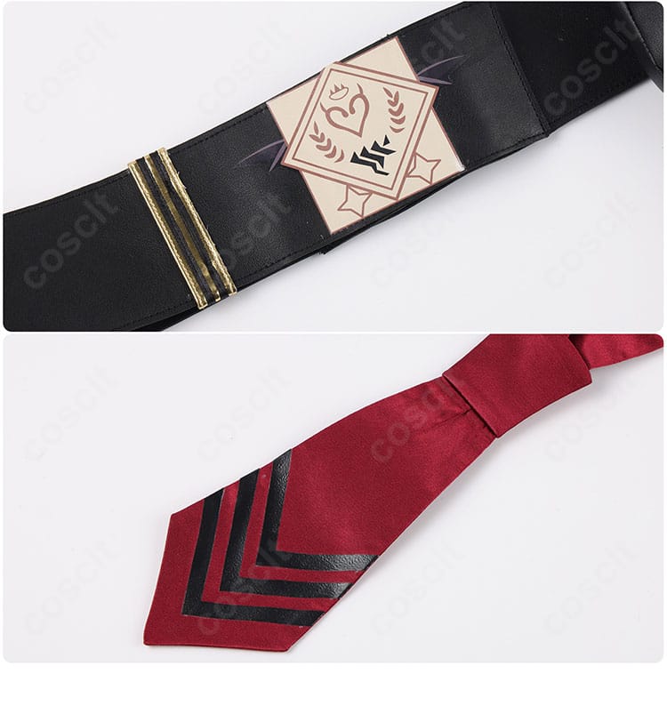 京極サツキ衣装のウエストベルトとネクタイ結び部分。金具とチェーン連結の配置