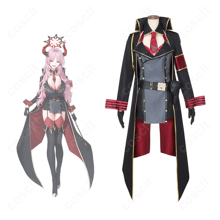 京極サツキのコスプレ衣装とキャラクターを並べた正面比較。ブルーアーカイブ制服の配色と装飾を確認できる合成画像