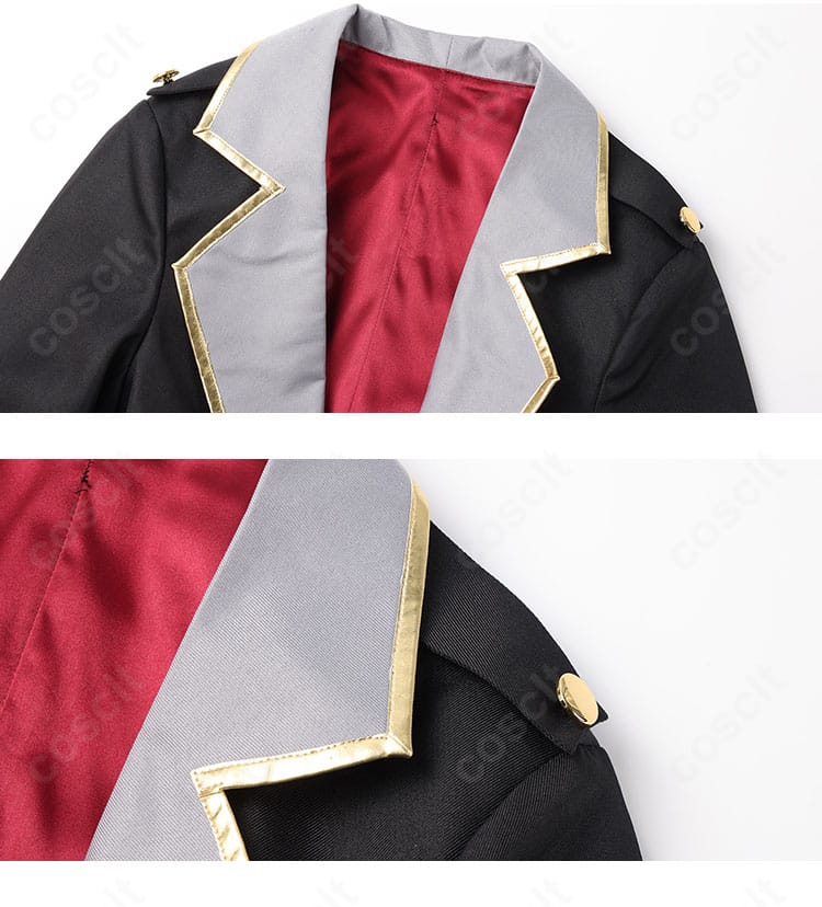 元宮チアキ コスプレ衣装の襟周りディテール。襟の装飾がキャラクターらしさを際立たせるアップ。