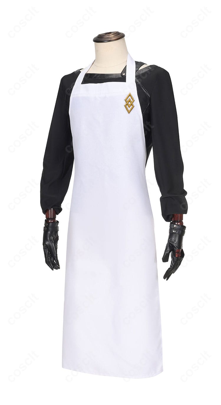 FGO カドック・ゼムルプス コスプレ衣装の側面写真。エプロンのサイドラインとフィット感、シルエットを示す。