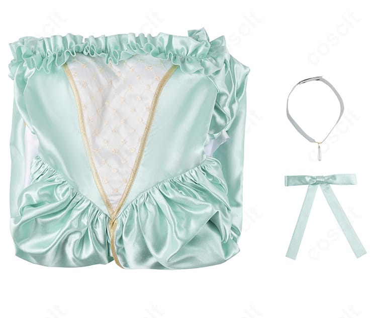 ロクサーヌ衣装 セット内容一式。ワンピース・チョーカー・髪飾りの3点を並べて紹介