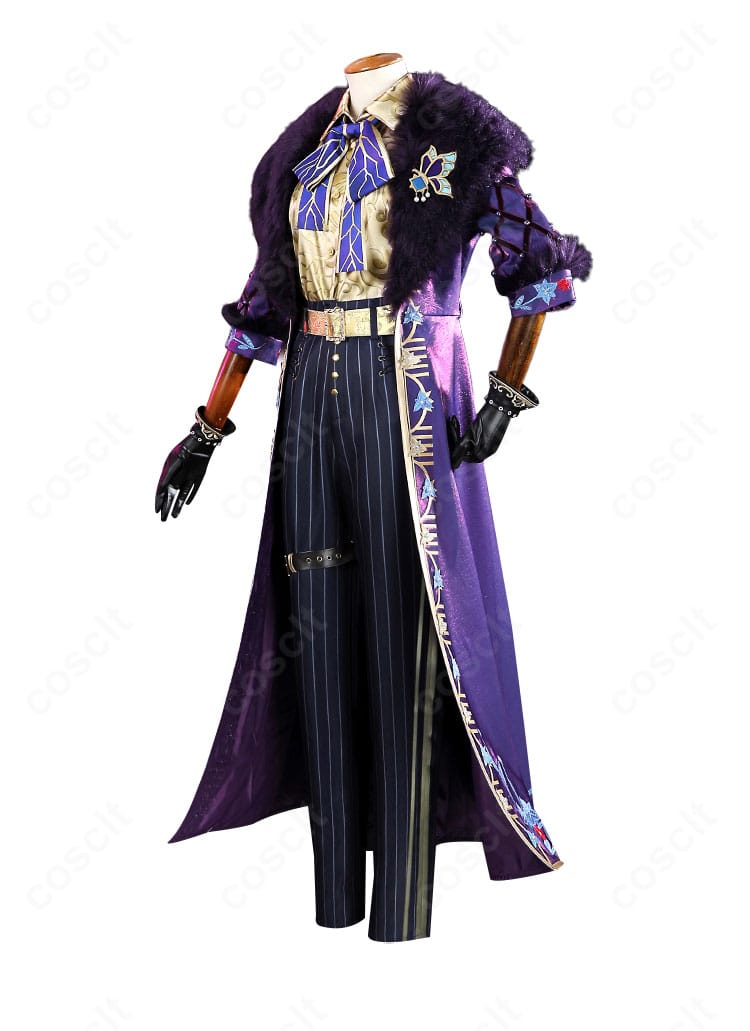 第五人格 空軍(マーサ)菖蒲コスプレ衣装の側面。コートのシルエットとベルト位置を確認できる画像。