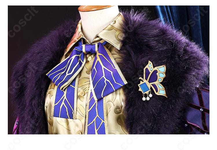 蝶ネクタイ装飾のクローズアップ。質感と結びの形状で菖蒲スキンの雰囲気を再現。