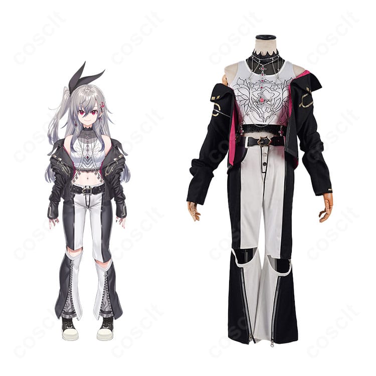 響咲リオナのVTuber風コスプレ衣装とキャラクターイメージの比較。全身コーデが分かる説明画像。
