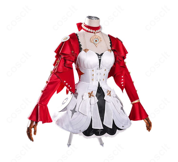 アストラ・ヤオ衣装を右側から撮影。ウエストラインと太もも飾り、レギンスのバランスが分かる全体像。