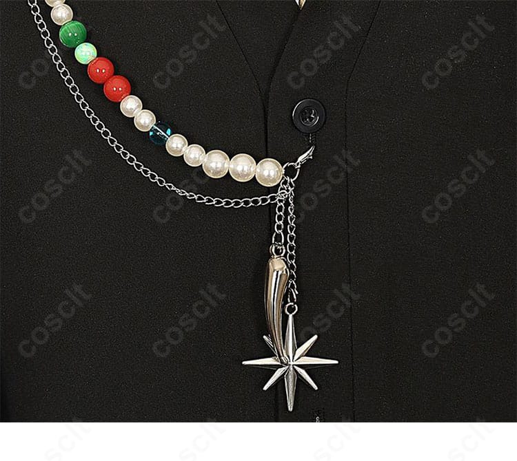 アークナイツ ソーンズ 引星コスプレ衣装の門襟装飾ディテール。縁取りとステッチで端正な襟元を強調。