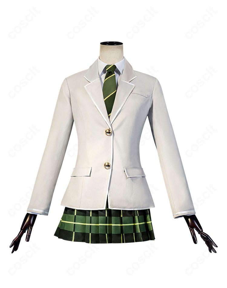 豊川祥子 コスプレ 制服の正面ディスプレイ。落ち着いた色味と整ったシルエットでイベント・撮影に適した仕様。