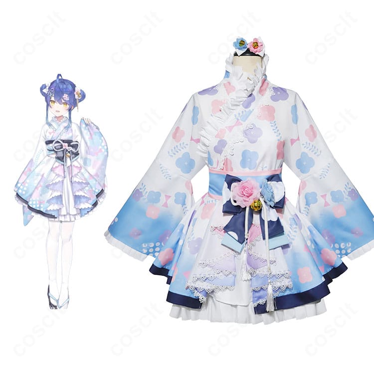 にじさんじ 天宮こころ 新衣装（和装）コスプレ一式。キャラクターイメージを反映した配色と装飾の融合デザインの全体詳細。