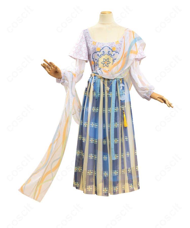 商品正面アップ。エミリー・ダイアー薬司コスのトップス〜スカートまで、模様と色味を忠実再現したディテールが確認できます。