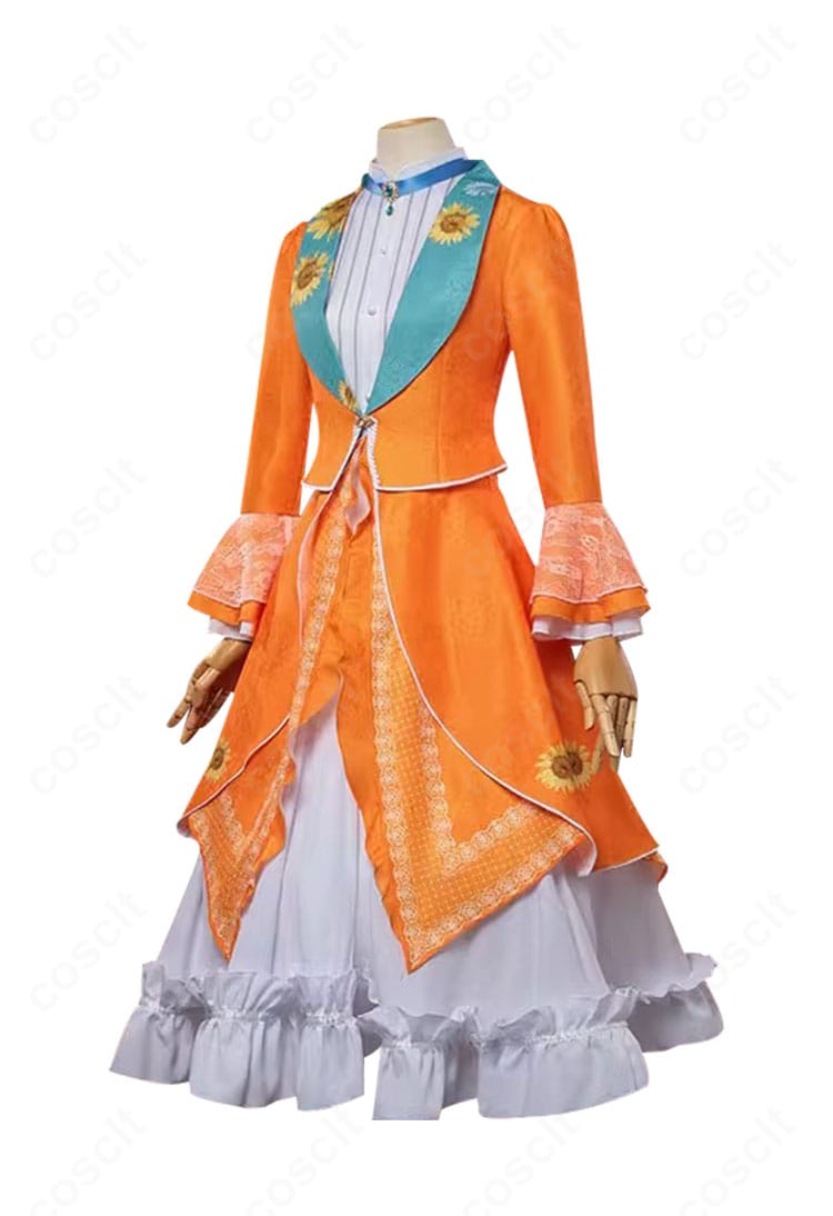 第五人格 記者 アリス・デロス衣装の側面。コートのラインと前立ての意匠を確認できる角度。