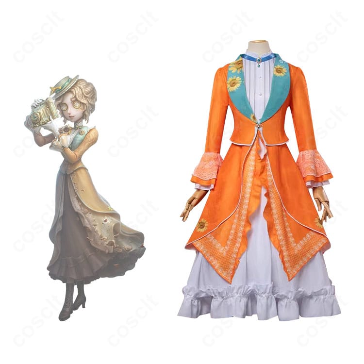 第五人格 記者 アリス・デロス（ミズ・ワトソン）衣装とキャラクターを並置した正面全景。高再現のクラシカルコートが映える構図。