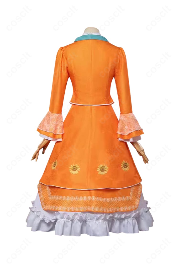 第五人格 アリス・デロス（記者）ミズ・ワトソン衣装の背面。ウエストラインと背面装飾の配置が分かる画像。