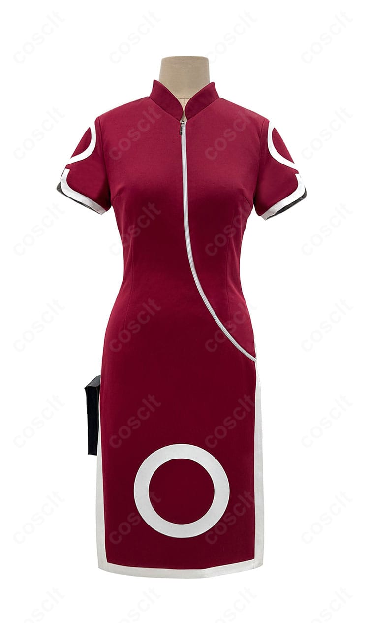 NARUTO 春野サクラのチャイナドレスコスプレ衣装・正面全体。花柄と装飾を備えた高再現デザインが一目で分かるカット。