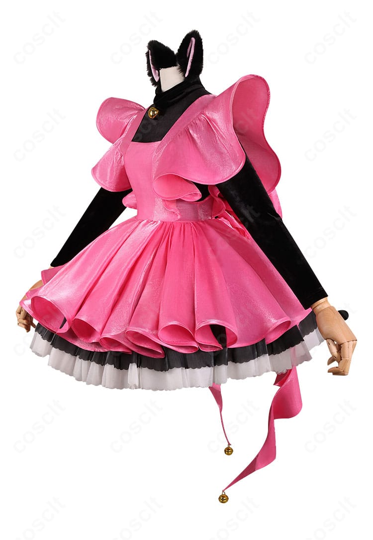 側面から見た木之本桜コスチュームの全体シルエット。Aラインの広がりとハリ感が分かる角度。