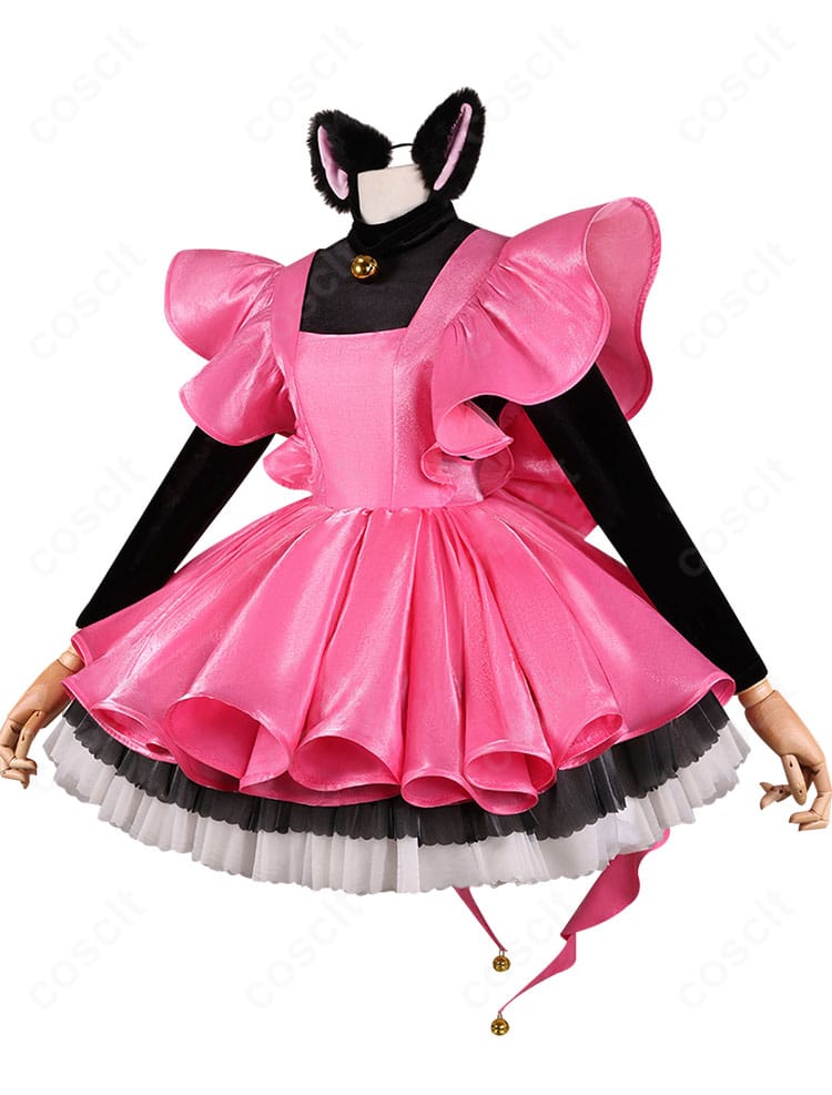 鈴付きチョーカーや胸元装飾など、サンダー封印バトル衣装のディテールアップ画像。金具の質感と縫製を確認可能。