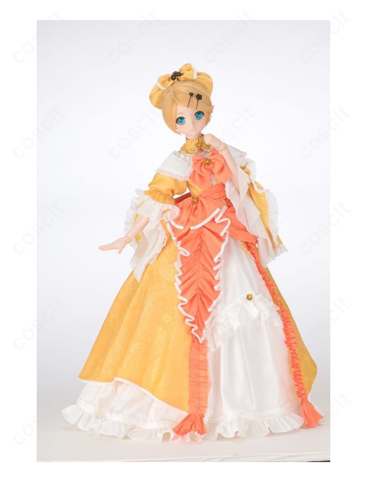 鏡音リン 悪ノ娘 コスプレ衣装の着用イメージ。豪華ドレスに胸元・腰の大きなリボンとつけ襟を備え、高再現で撮影映えするデザイン。コスプレ通販COSCLT