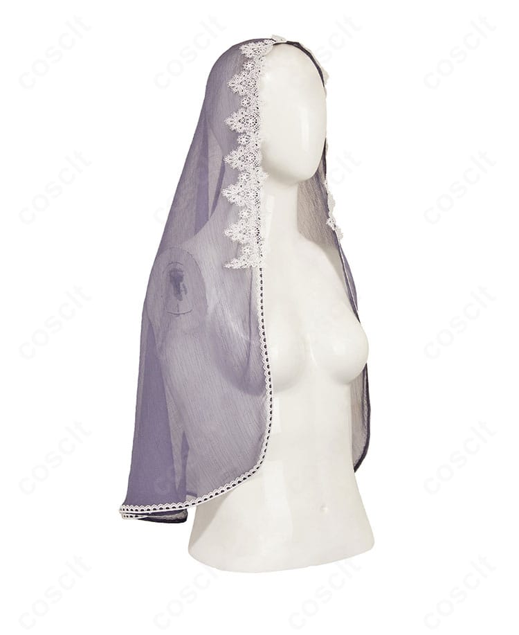 大佛 黒いドレス 頭巾右側装飾アップ。シンメトリーなデザインと装飾の整合性を確認。