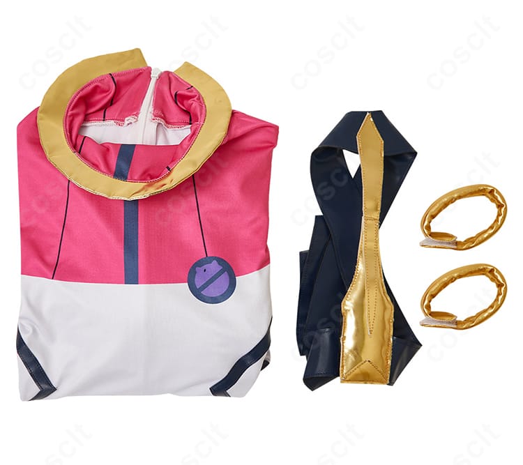 セット内容一式のレイアウト。全身タイツ・ハーネスベルト・手首飾りの3点を明確に表示。