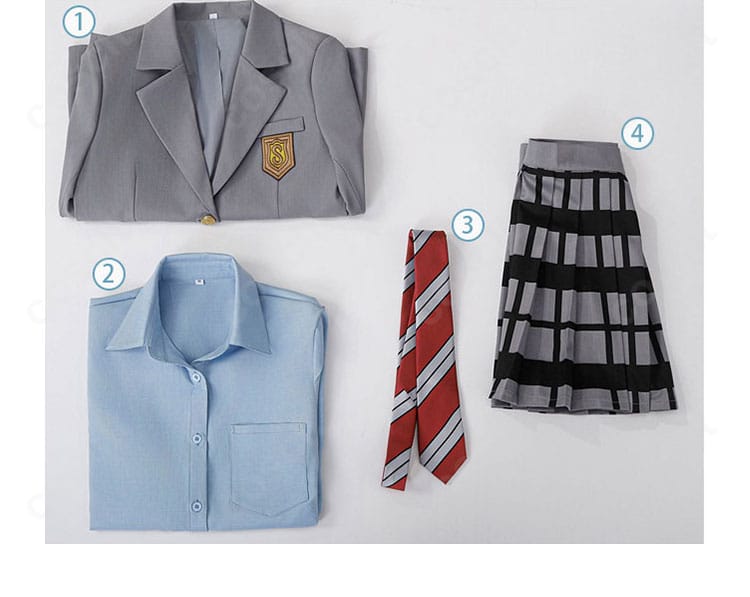 宮園かをり 制服コスプレのセット内容。ブレザー・シャツ・ネクタイ・スカート