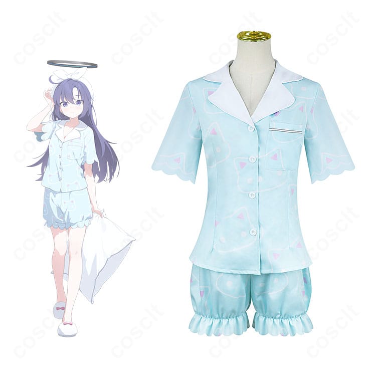商品正面のパジャマ衣装と早瀬ユウカ立ち絵の比較画像｜ブルーアーカイブ 早瀬ユウカ パジャマVer. コスプレ