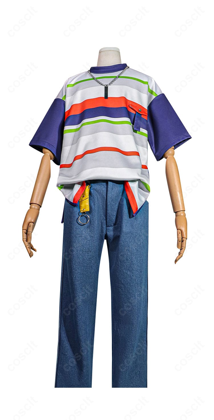 椎名ニキ 私服2 春夏Ver コスプレ衣装の正面全身ショット。トップスとパンツのシルエット、小物セットの装着例。