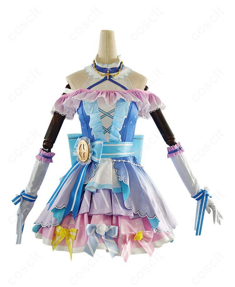 スクフェス版 園田海未 カウントダウンライブ衣装の正面全身。ワンピースのラインとアクセの配置がわかる写真