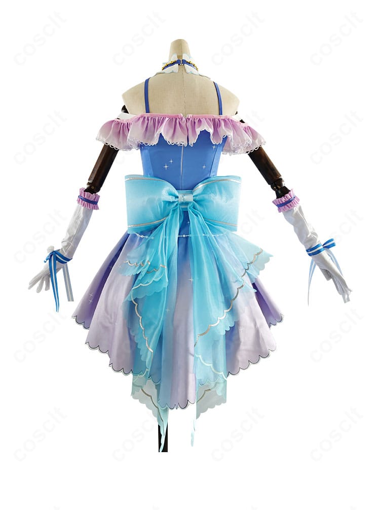 スクフェス 園田海未 コスプレ衣装の背面。動きやすさとバックスタイルのバランスを確認できるショット