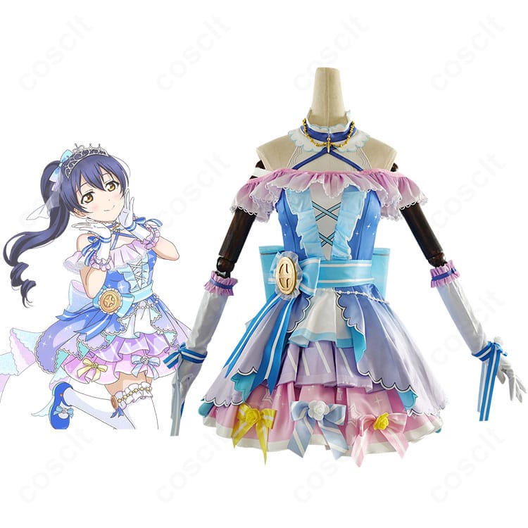 園田海未 カウントダウンライブ編衣装の正面比較画像。配色と装飾を忠実に再現した細部まで確認できるショット