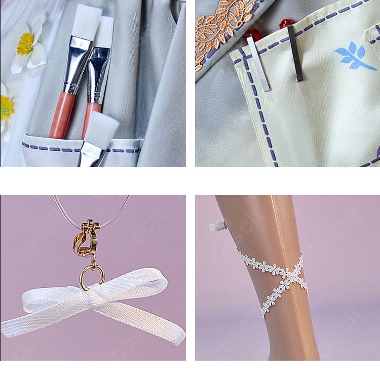 足飾りと小物のディテール。足元アクセサリーがコーデ全体の完成度を高める様子。