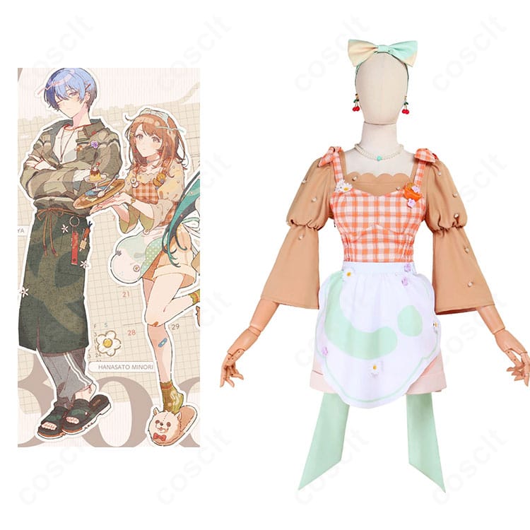 プロセカ 花里みのり「我らペガサス探検隊!」衣装の正面全体と公式キャラ比較。配色とシルエットを高再現。