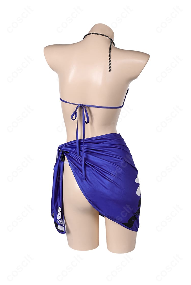 鉄拳8 レイナの水着コスプレ衣装 背面。背中のラインと装飾配置を明瞭に示した後ろ姿。