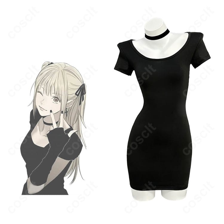 DEATH NOTE 弥海砂の黒ワンピース衣装をキャラクターと並べた正面イメージ。全体シルエットと世界観を表現。