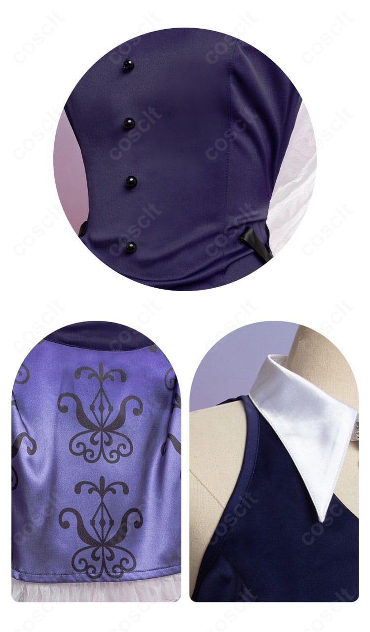 コードギアス C.C. オーケストラ版コスプレ衣装の襟・袖まわりのクローズアップ。精巧な装飾と縫製が分かる。