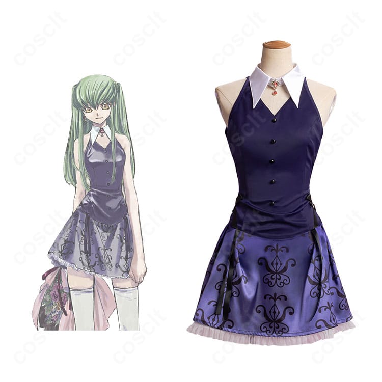 コードギアス C.C. オーケストラコンサート版コスプレ衣装とキャラクタービジュアルのコラボ画像。上品な配色と高再現のデザインが分かる一枚。
