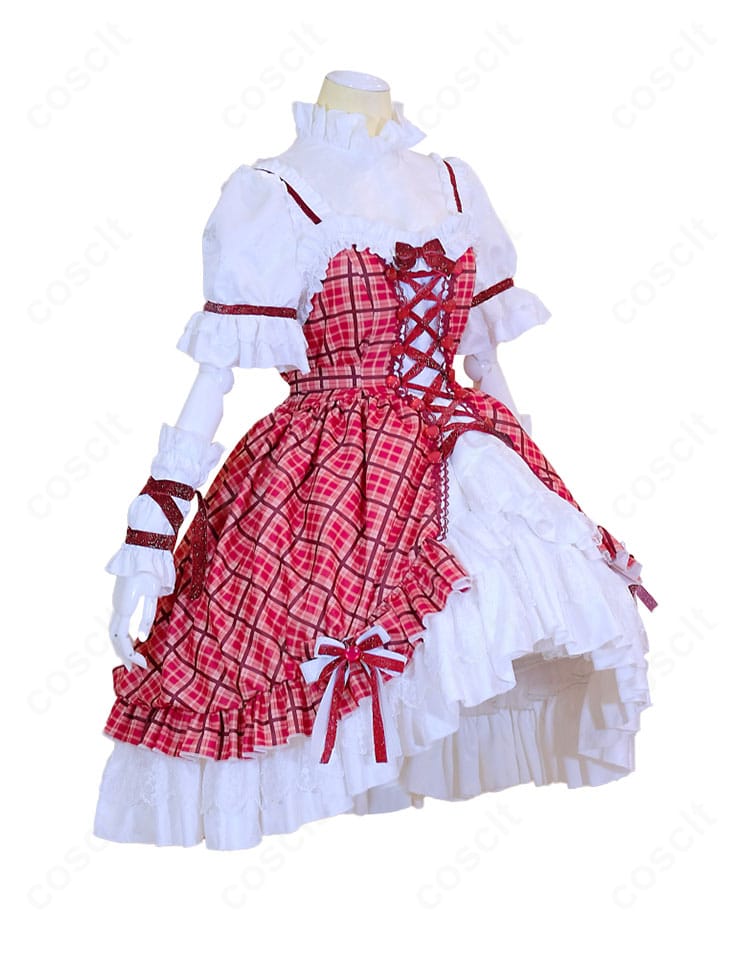 日奈森あむ コスプレ衣装 チェック柄ケーキドレスの側面。ウエストラインから裾にかけての美しいシルエット。