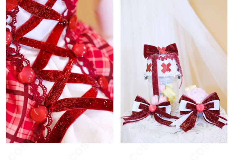 系紐装飾と日奈森あむ風の髪飾りのクローズアップ。コーデ全体のアクセントとなる小物。