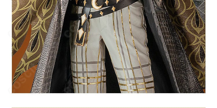 ズボン装飾のディテール。縫製ラインと装飾のバランスで全体コーデに一体感。