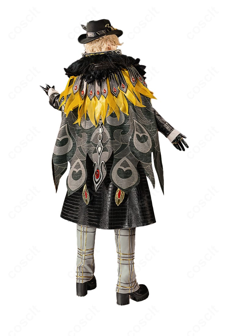 第五人格 探鉱者 梟徒コスプレの背面全景。マントの落ち感と背面装飾の配置を忠実に再現。