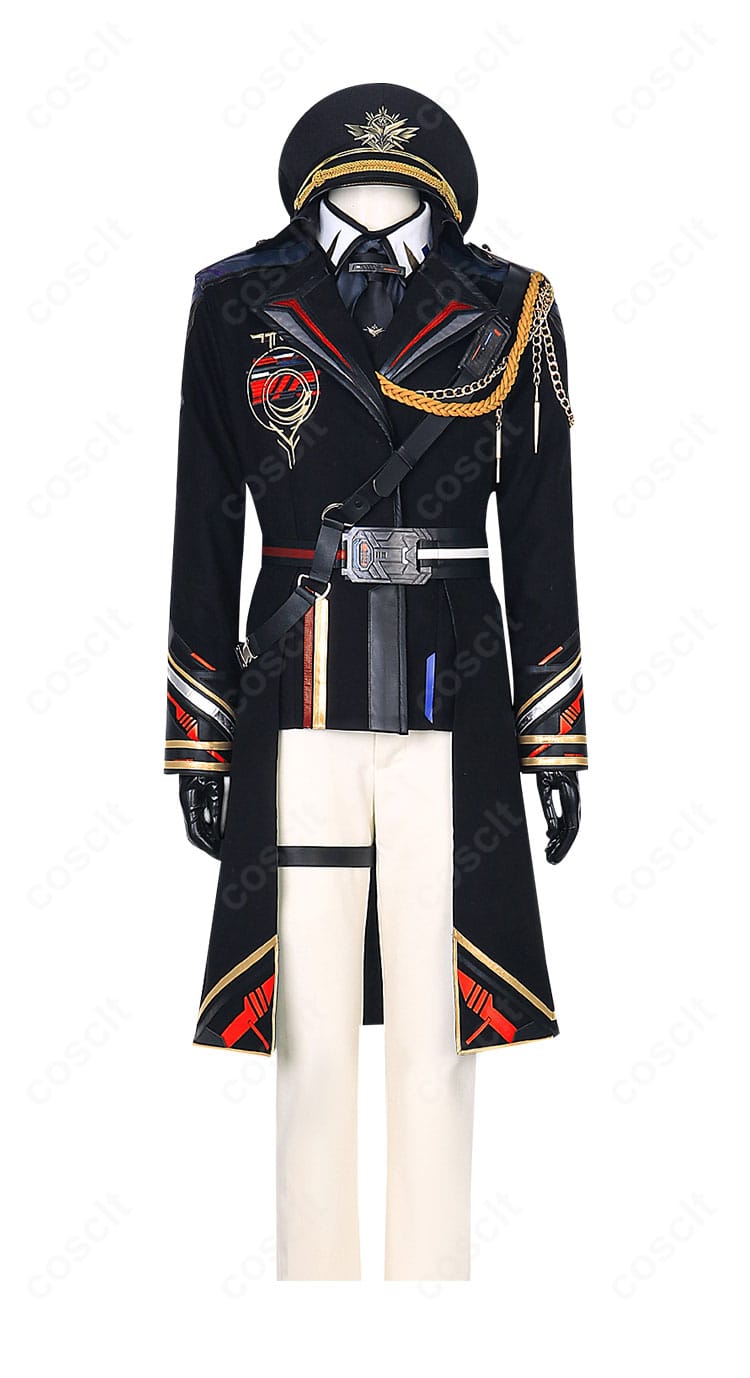 恋と深空 プレイヤー『雲頂の秘密』コスプレ衣装の正面全体。コート・シャツ・ズボンの直線的シルエットがクールに映える。