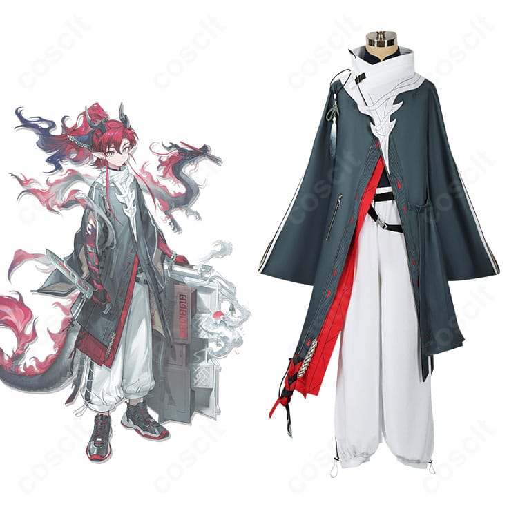 アークナイツ ユウのコスプレ衣装とキャラクター比較の正面画像。ユウの造形を忠実に再現したセットを紹介。