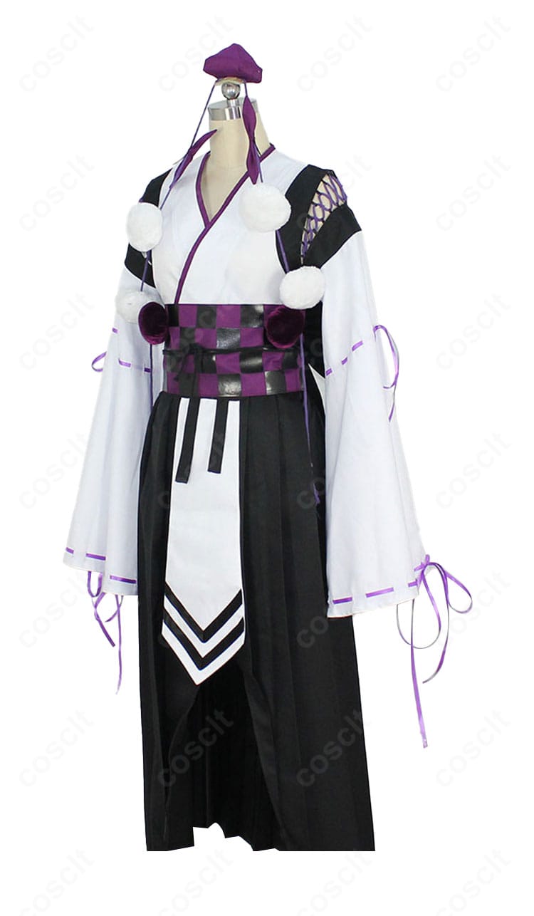 東方Project 姫海棠はたて コスプレ衣装の左側面。袖口の仕立てとシルエットの流れ、髪飾りの見え方を確認できる。