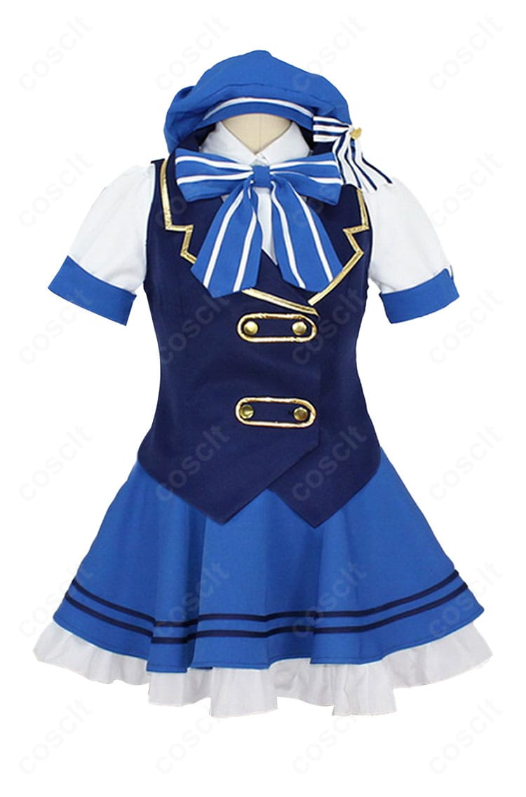 香風智乃 メイド風制服コスプレ衣装の正面全体。バランスの良い配色と清楚なシルエットがわかる商品画像。