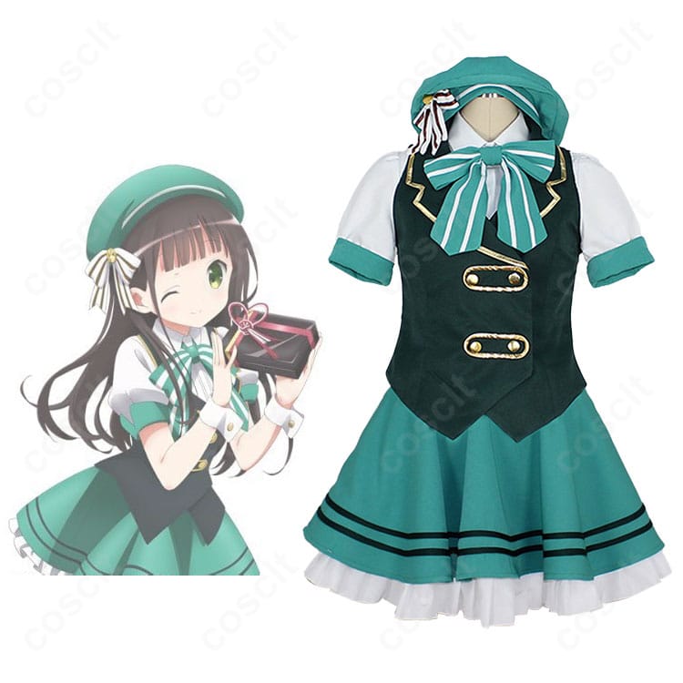 ご注文はうさぎですか?の宇治松千夜 メイド服コスプレ一式。キャラクターの雰囲気を再現したフルコーデの全体イメージ。