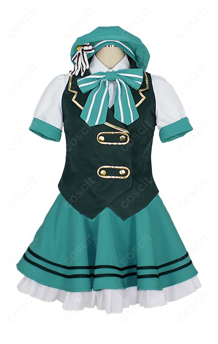 宇治松千夜 メイド服の正面全身。Aラインスカートとベストのバランスが分かる高再現デザイン。