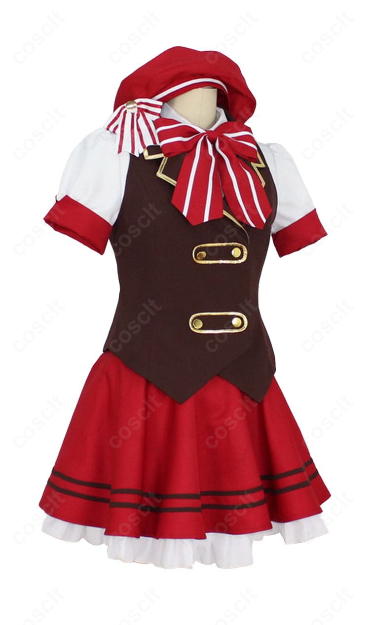 ココア メイド服コスプレ衣装の右側面。ベストのラインとスカートの広がり、袖口デザインのディテールが確認できるカット。