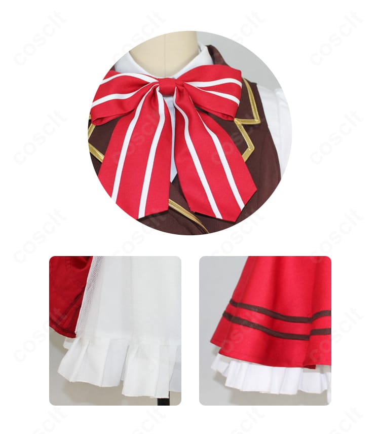 ココア メイド服の襟とスカート装飾の拡大。襟の形状、パイピング、プリーツの折り目が分かる精緻なディテール。