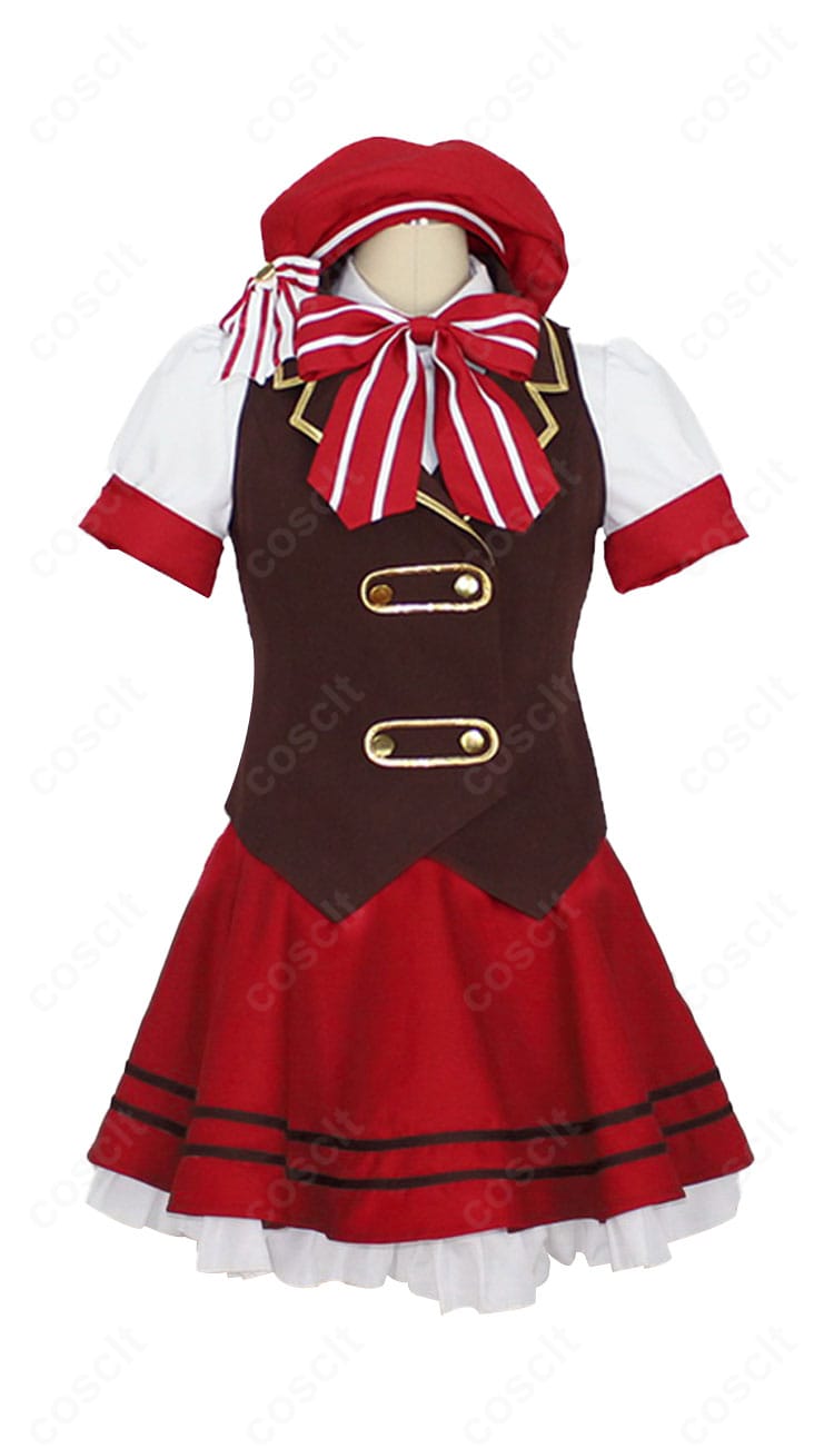 『ご注文はうさぎですか?』ココア メイド服コスプレ衣装の正面画像。胸元リボンとベストのフィット感、スカートのプリーツを強調。