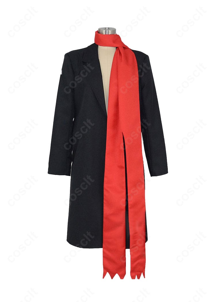 ギルティクラウン 桜満 集の冬服コート+マフラー コスプレ衣装の正面全体。落ち着いた色味と高再現のディテールが分かるショット