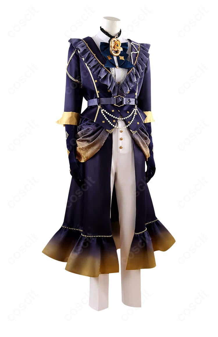 日々樹渉 傾慕の華コスプレ衣装 側面ディテール。コートのラインと肩飾り、スカーフの立体感